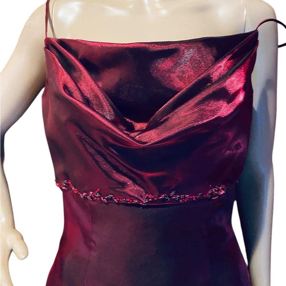 Deep scarlet/maroon formal dress w/ wrap